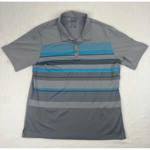 Adidas ClimaCool Golf Polo Shirt Mens XL Gray Blue Stripe Short Sleeve